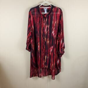 Catherines Printed Button Front Tunic Blouse Size 3X